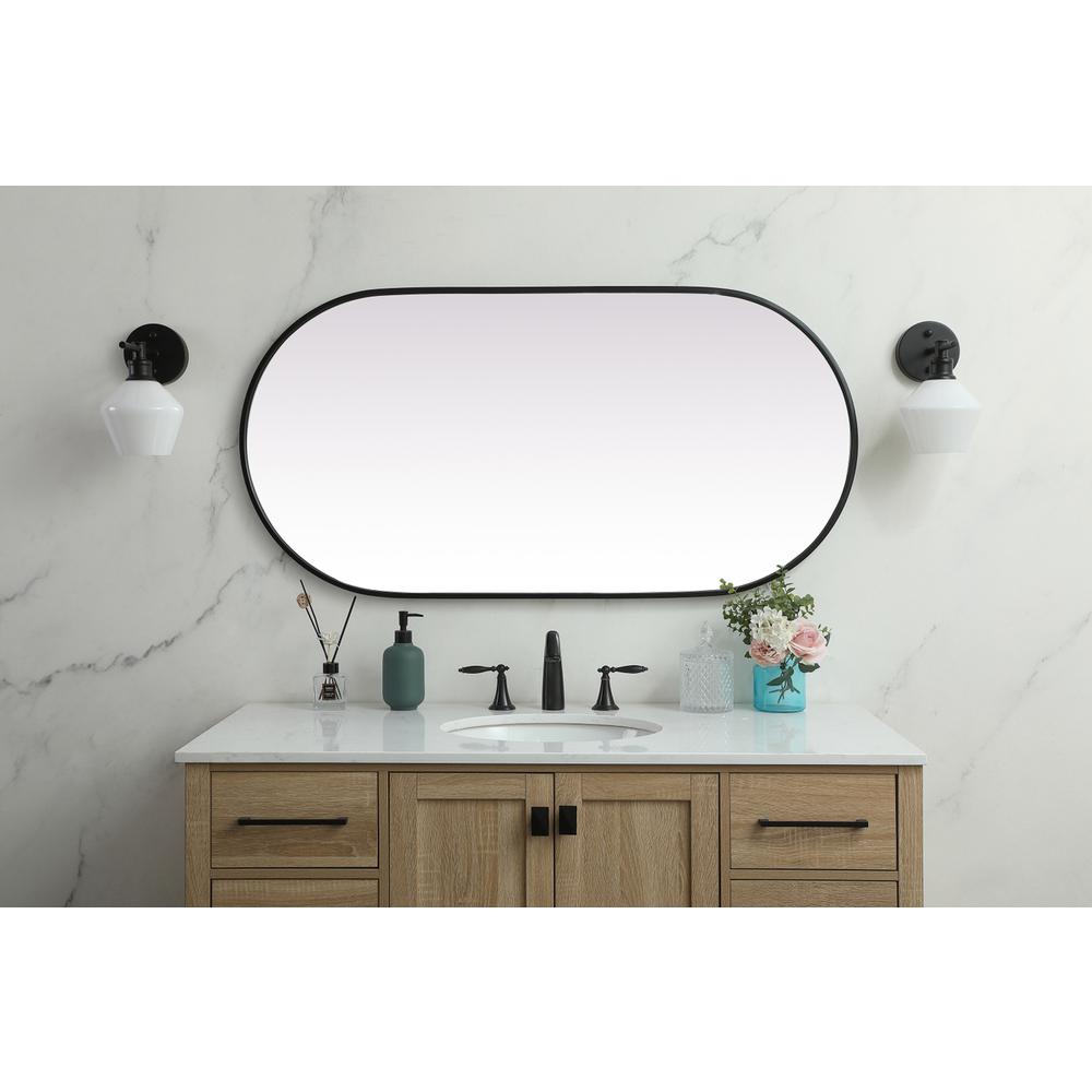 Metal Frame Oval Mirror 24x48 Inch in Black. Picture 3
