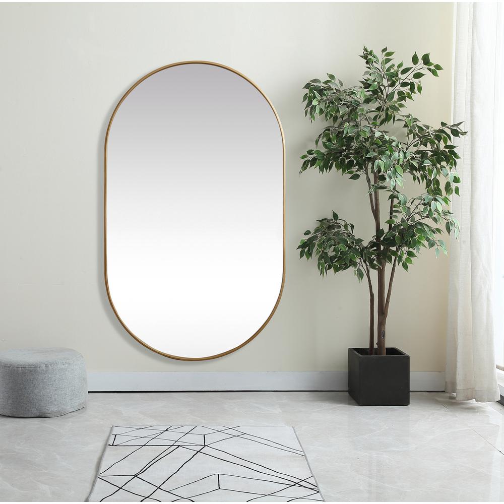 Metal Frame Oval Mirror 36x60 Inch in Brass. Picture 3