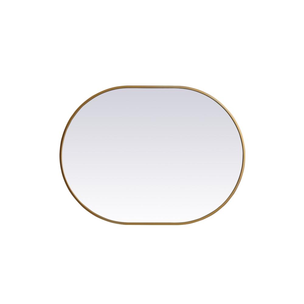 Metal Frame Oval Mirror 27x36 Inch in Brass. Picture 8
