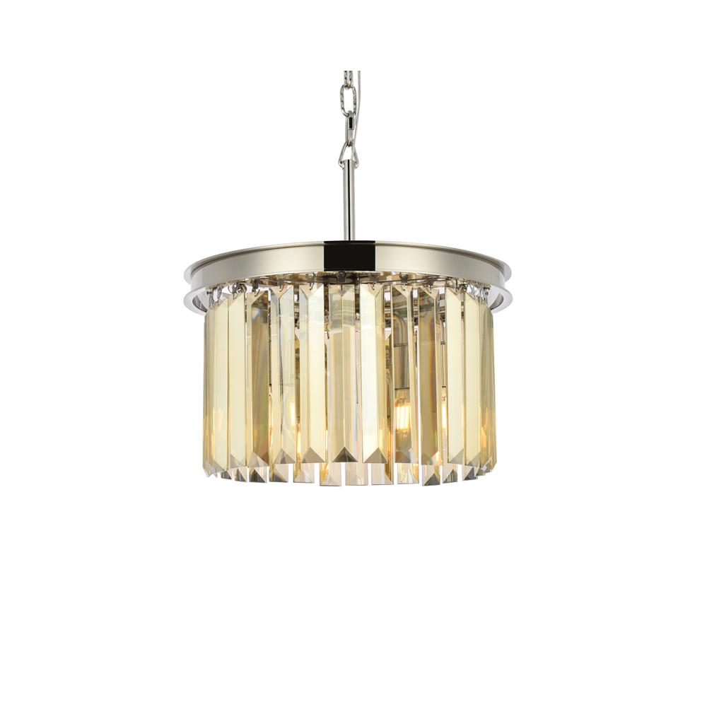 Sydney 3 light polished nickel Pendant Golden Teak (Smoky) Royal Cut Crystal. Picture 2
