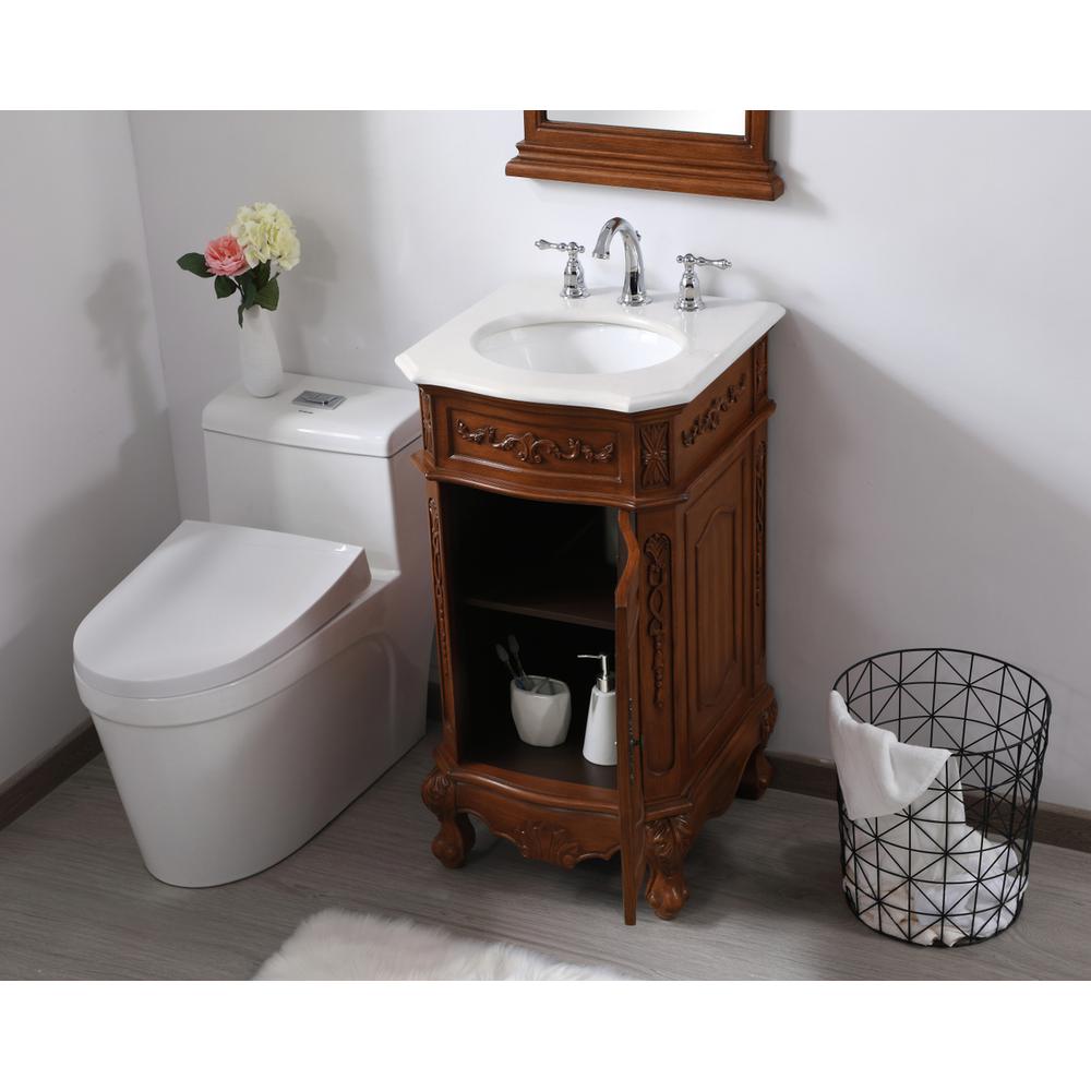 19 inch Single Bathroom vanity in teak with ivory white engineered marble. Picture 4