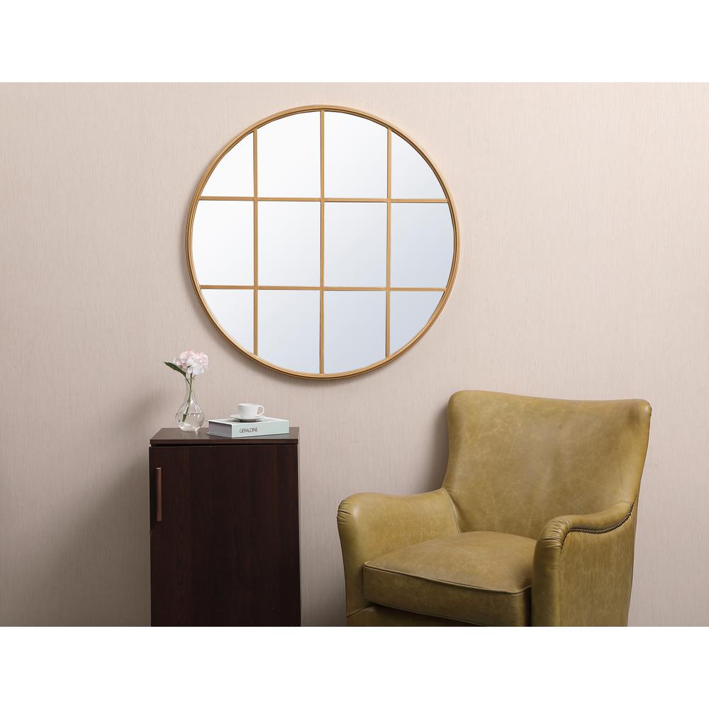Metal windowpane mirror 36 inch x 36 inch in Brass. Picture 6