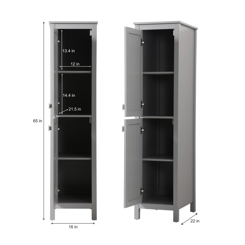 16 Inch Wide Bathroom Linen Storage Freestanding Cabinet In Grey. Picture 8