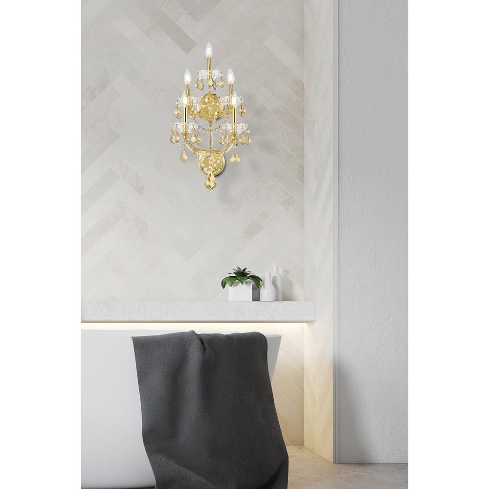 Maria Theresa 5 light Gold Wall Sconce Golden Teak (Smoky) Royal Cut Crystal. Picture 7