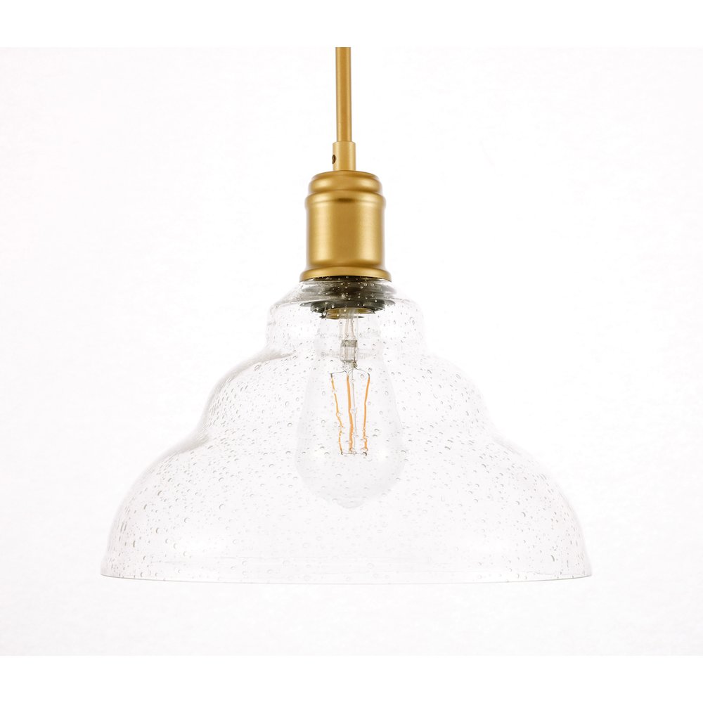 Gil 1 Light Brass And Clear Seeded Glass Pendant. Picture 10