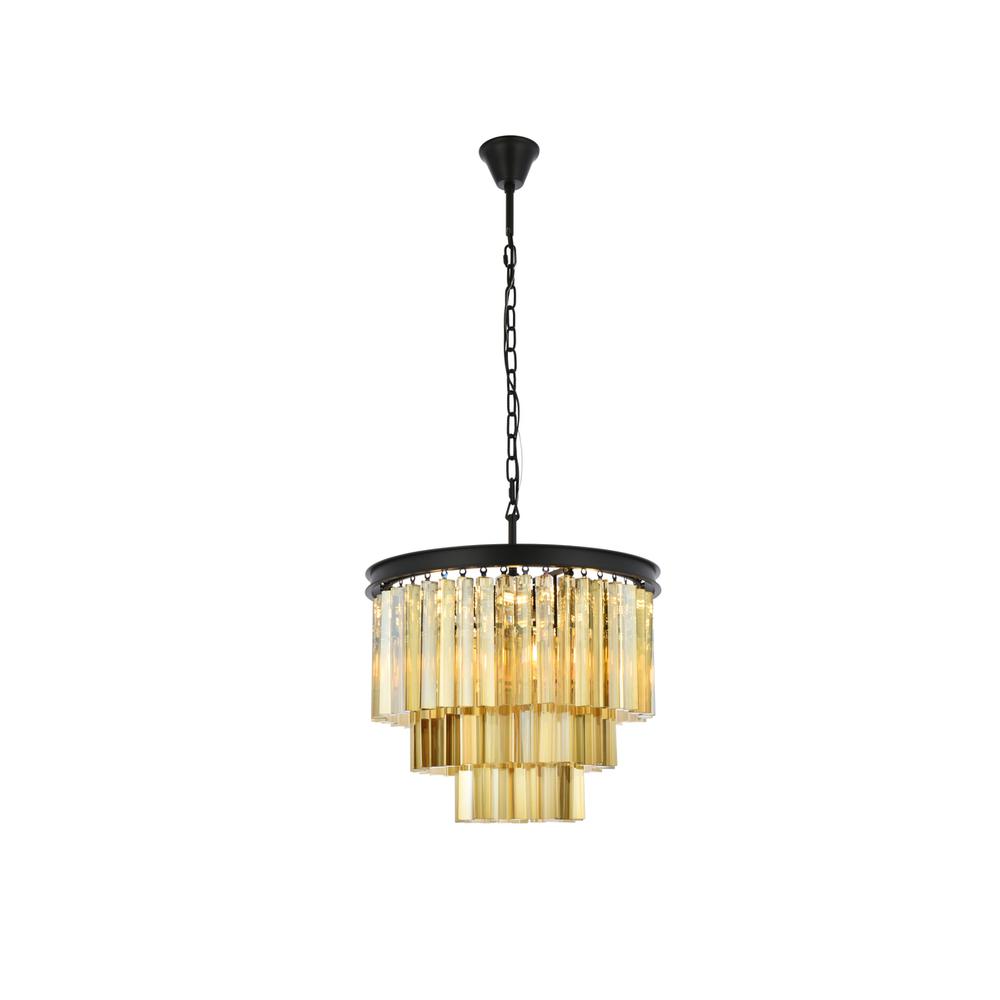 Sydney 9 light Matte Black Chandelier Golden Teak (Smoky) Royal Cut Crystal. Picture 1