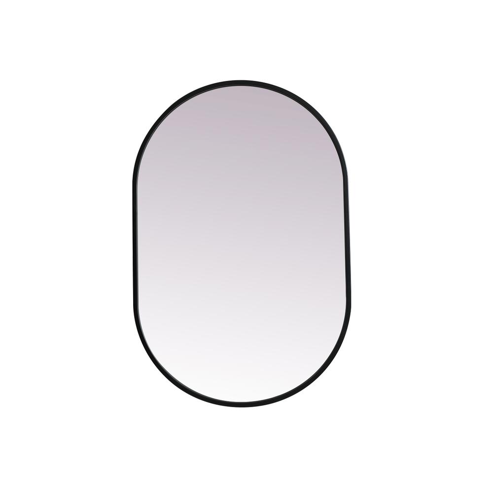 Metal Frame Oval Mirror 20x30 Inch in Black. Picture 1
