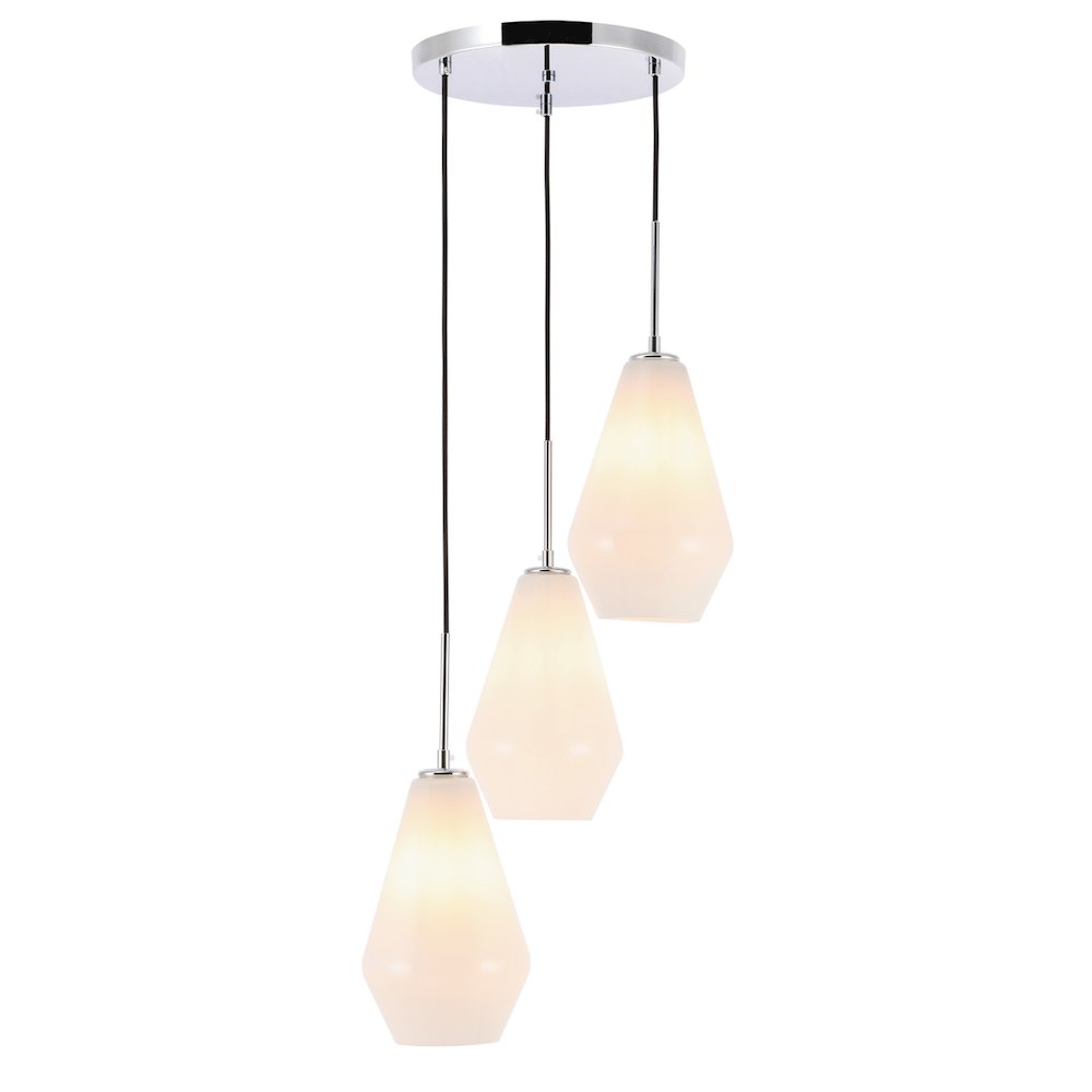 Gene 3 Light Chrome And Frosted White Glass Pendant. Picture 8