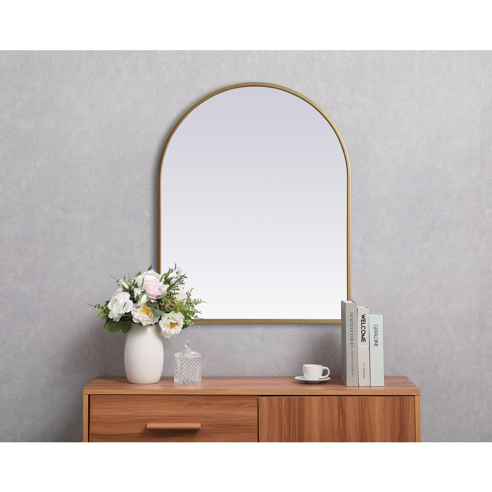 Metal Frame Arch Mirror 24x30 Inch in Brass. Picture 9