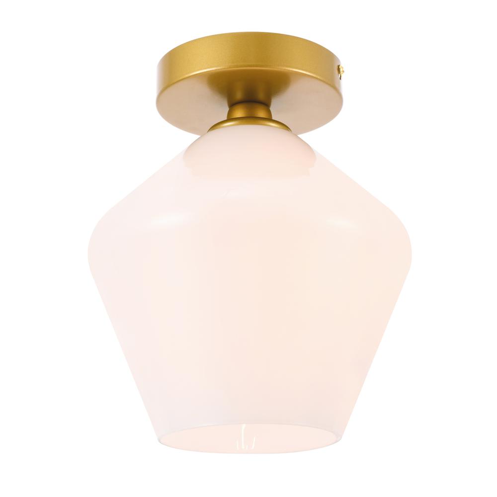 Gene 1 light Brass and Frosted white glass Flush mount. Picture 5