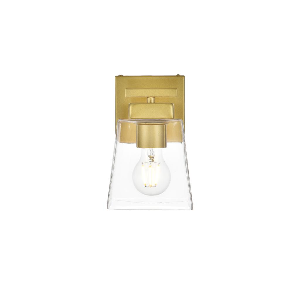 Merrick 1 light Brass and Clear Bath Sconce. Picture 1