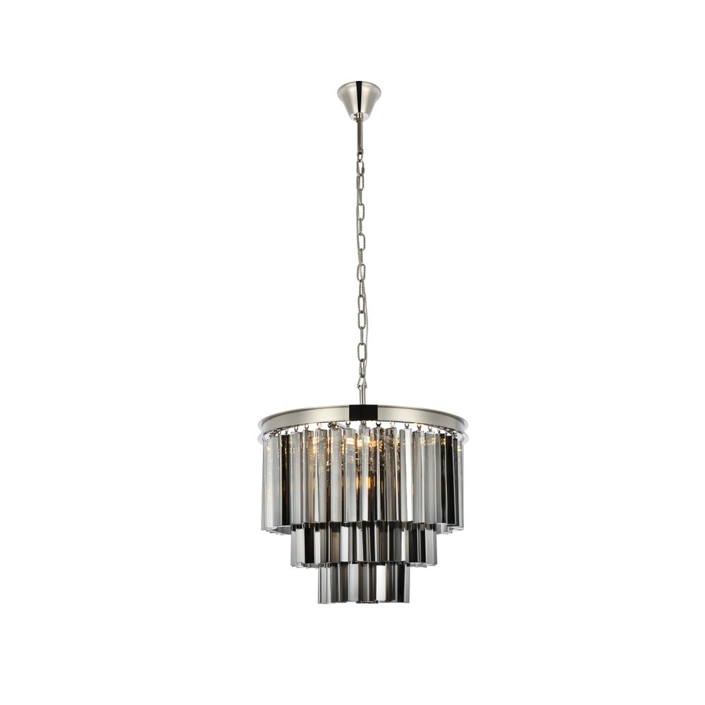 Sydney 9 light polished nickel Chandelier Silver Shade (Grey) Royal Cut Crystal. Picture 1