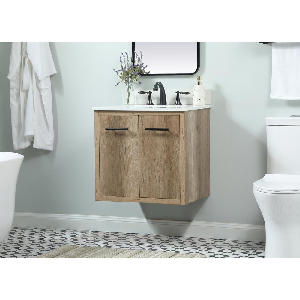 24 inch Single bathroom vanity in natural oak with backsplash. Picture 5