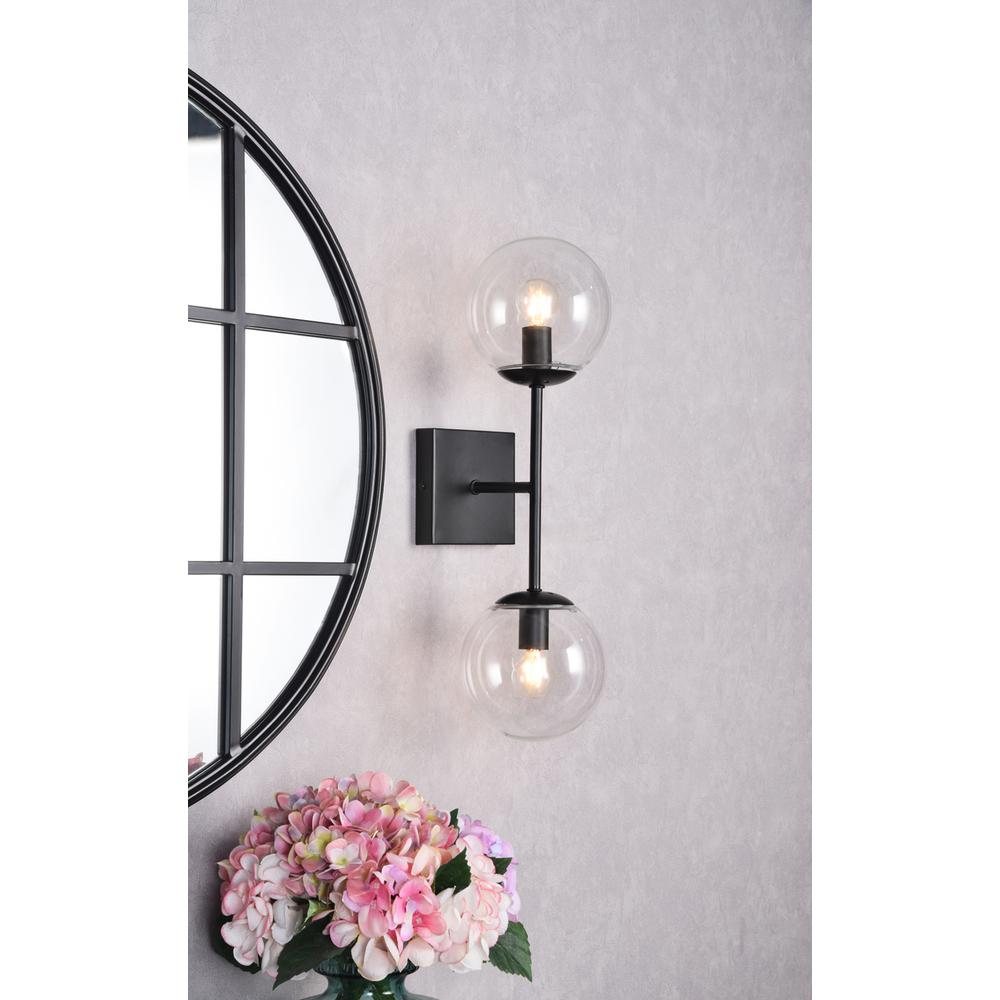 Neri 2 lights black and clear glass wall sconce. Picture 9