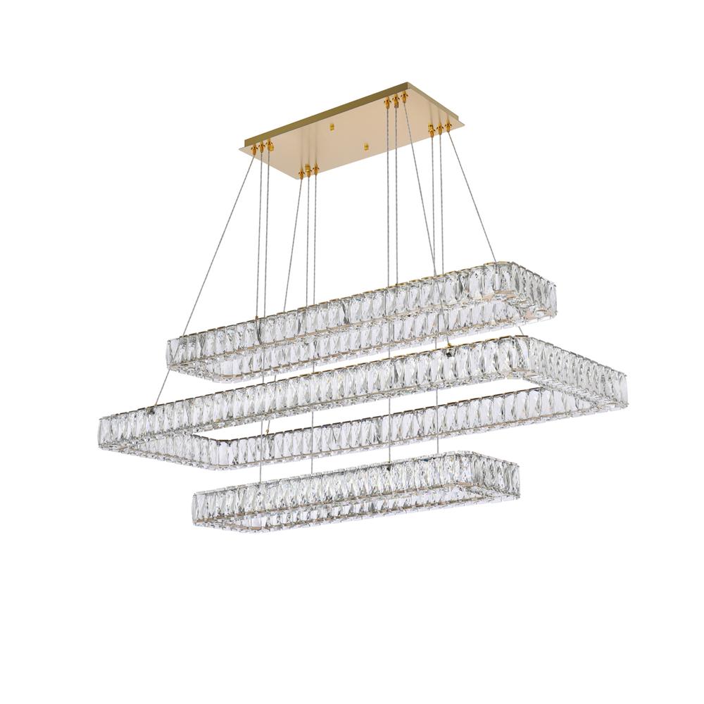 Monroe 50 inch LED triple rectangle pendant in gold. Picture 6