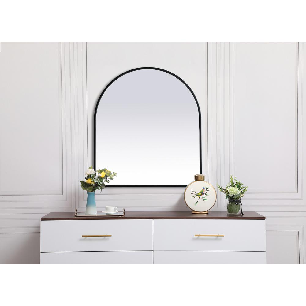 Metal Frame Arch Mirror 27x30 Inch in Black. Picture 3