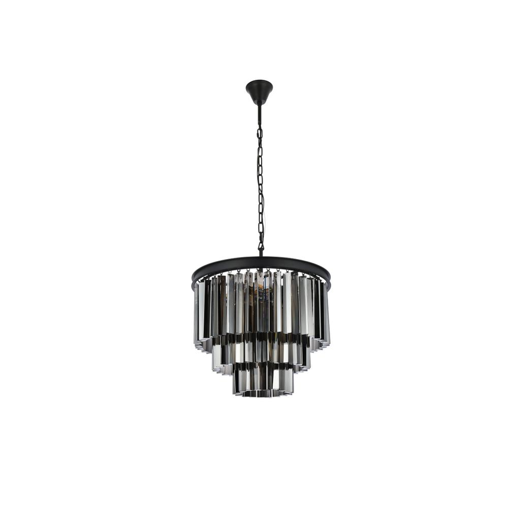 Sydney 9 light Matte Black Chandelier Silver Shade (Grey) Royal Cut Crystal. Picture 6