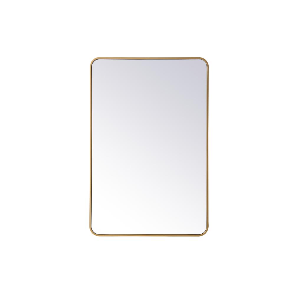 Soft corner metal rectangular mirror 28x42 inch in Brass. Picture 6