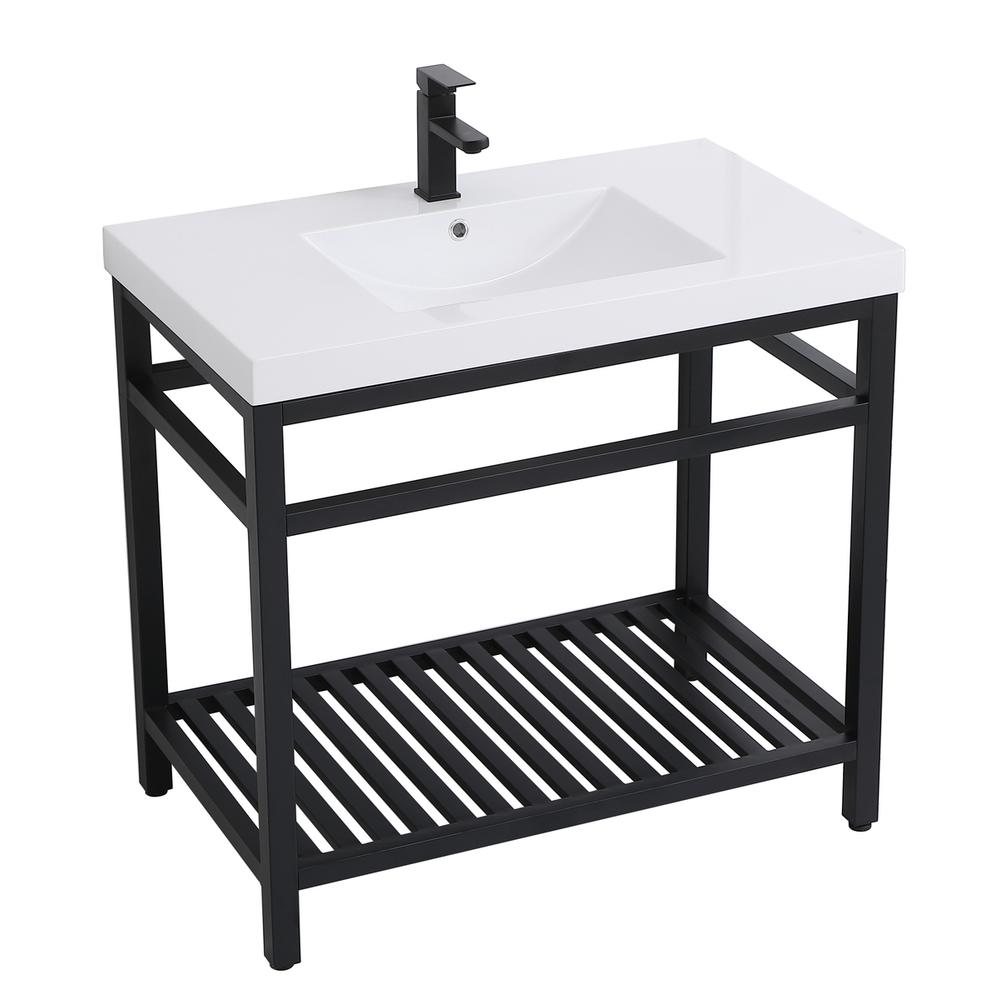 36 inch Single Bathroom Metal Vanity in Black. Picture 7