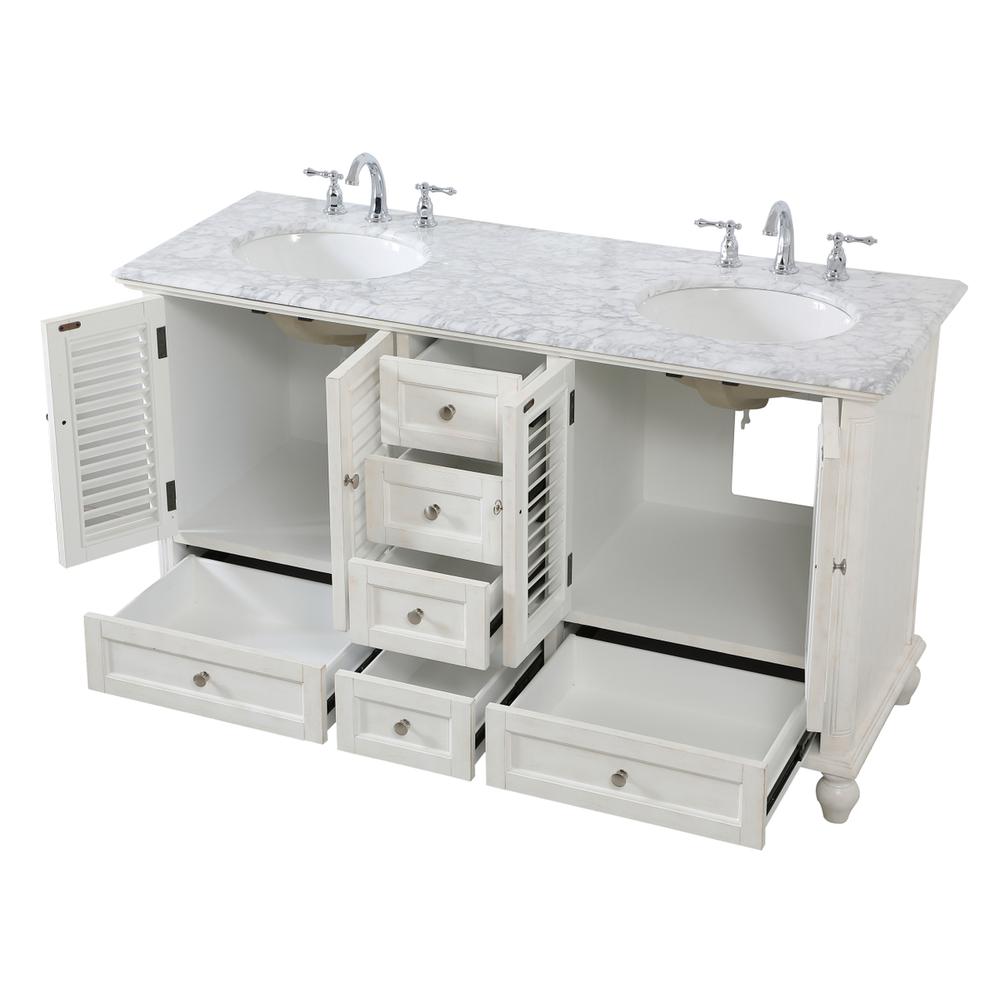 60 inch Double Bathroom Vanity in Antique White. Picture 8