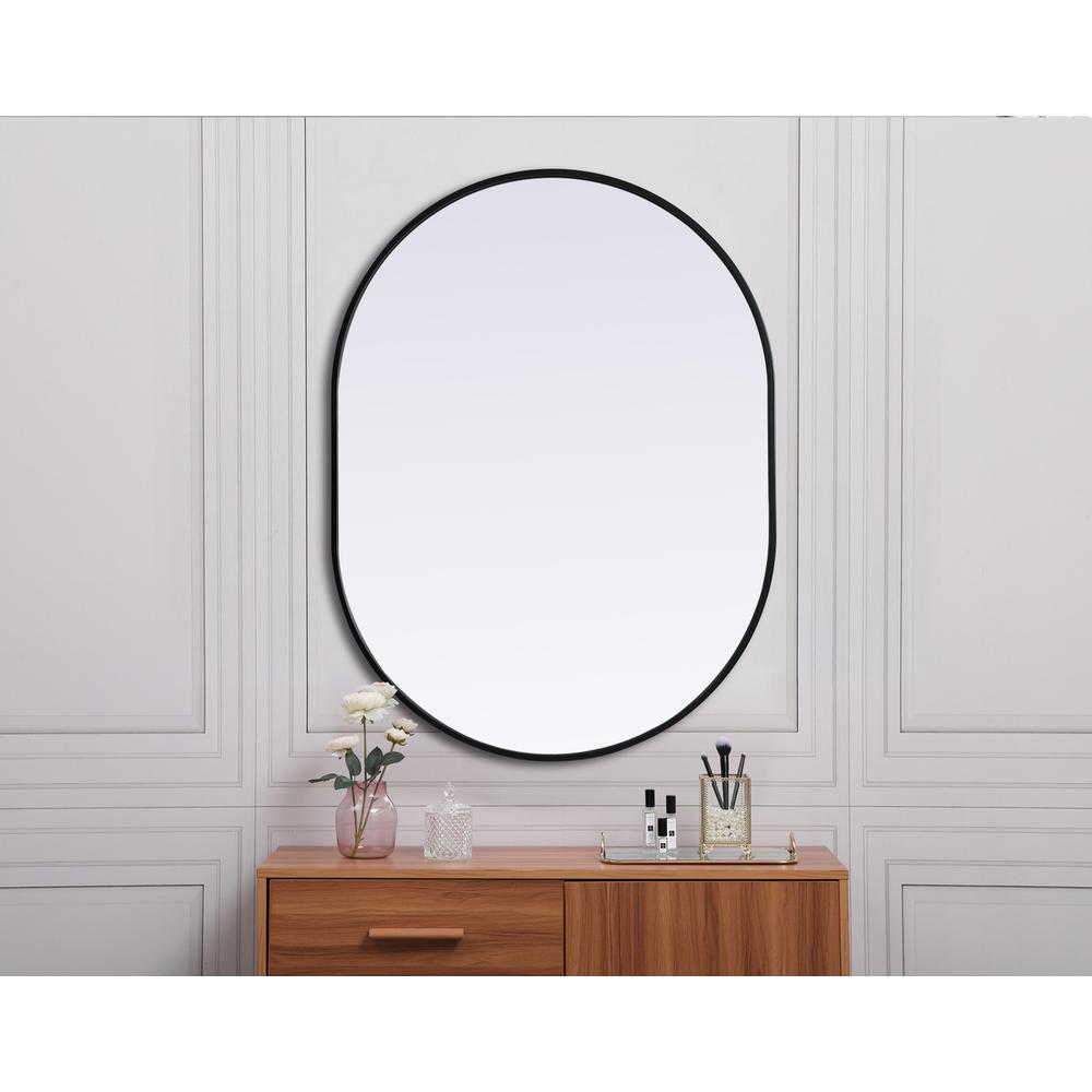 Metal Frame Oval Mirror 30x40 Inch in Black. Picture 3