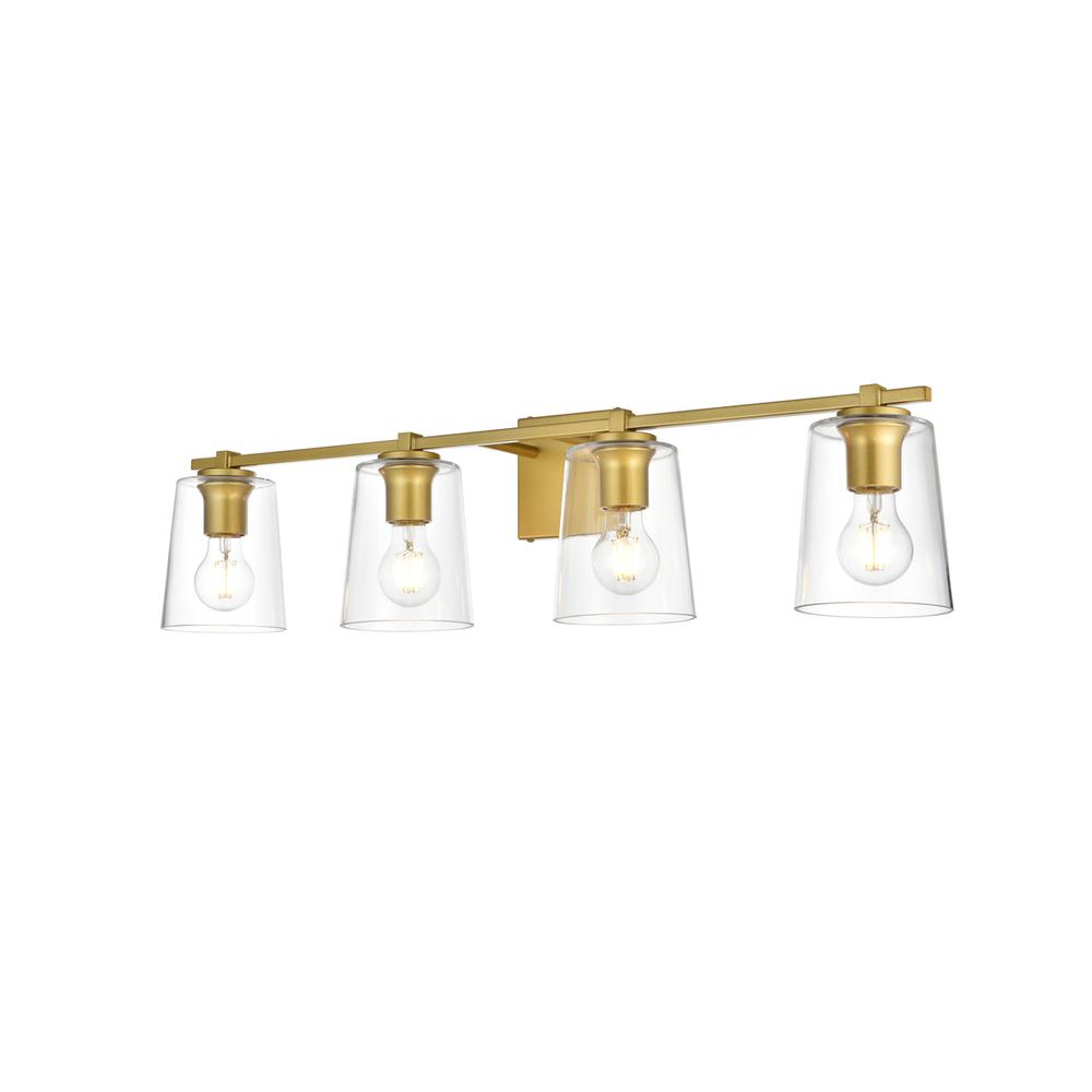 Kacey 4 light Brass and Clear Bath Sconce. Picture 2