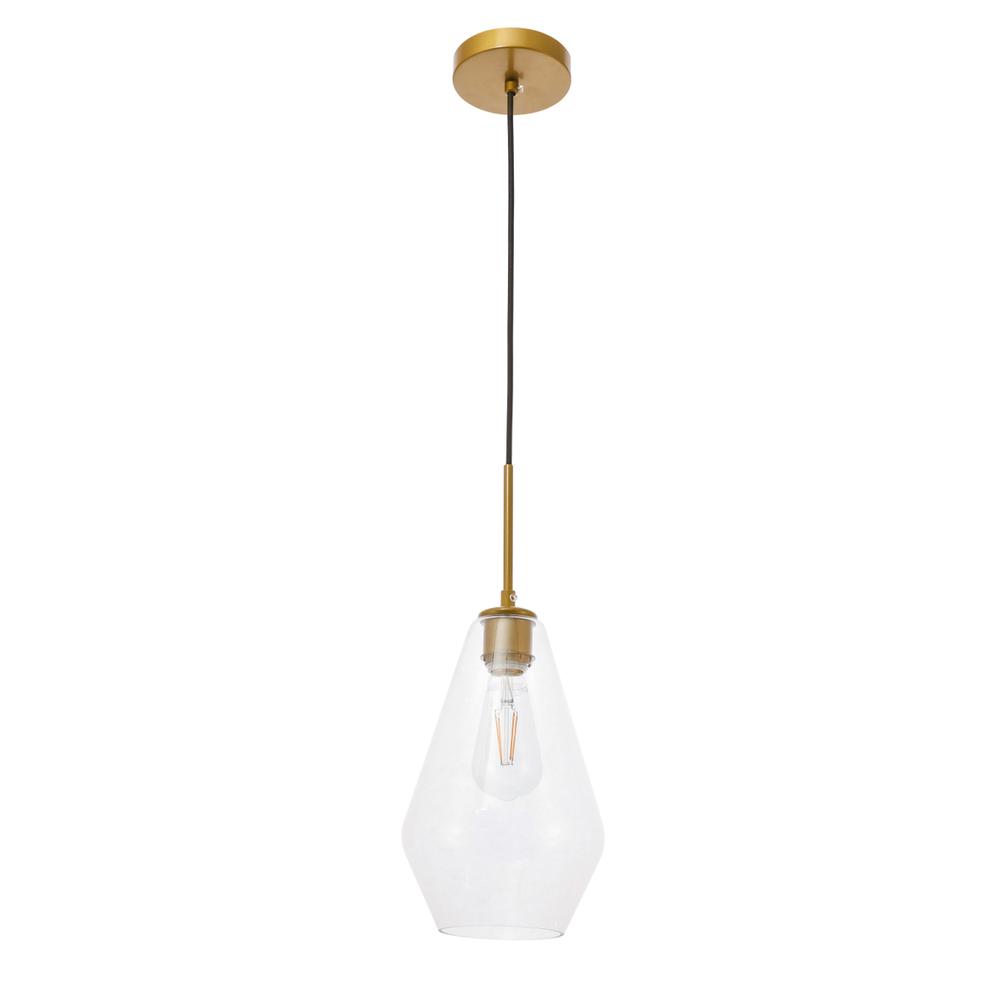 Gene 1 light Brass and Clear glass pendant. Picture 8