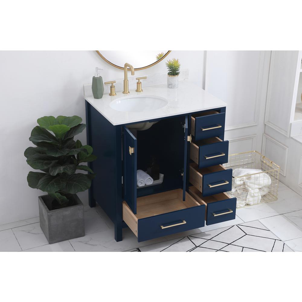 32 inch Single Bathroom Vanity in Blue with Backsplash. Picture 3