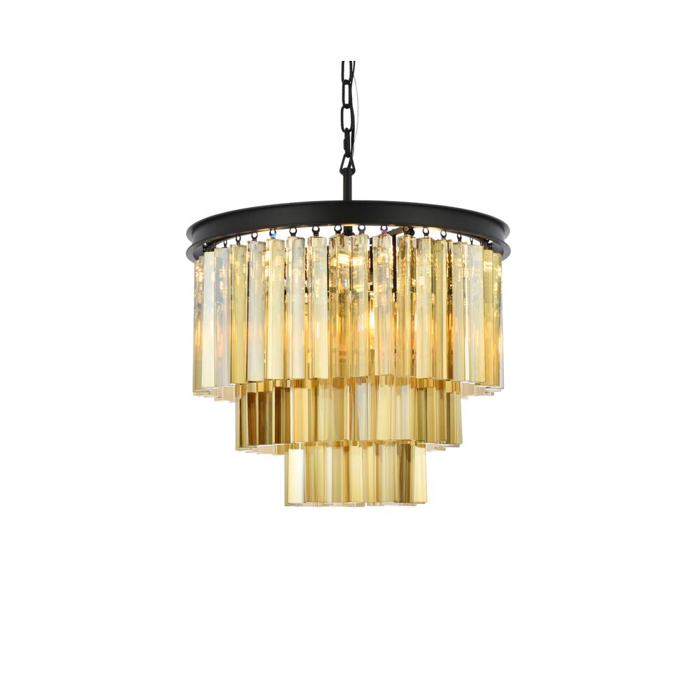 Sydney 9 light Matte Black Chandelier Golden Teak (Smoky) Royal Cut Crystal. Picture 2