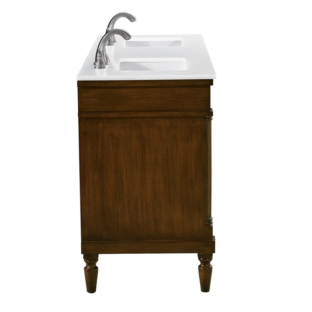 60 inch Single Bathroom vanity in Walnut with ivory white engineered marble. Picture 7