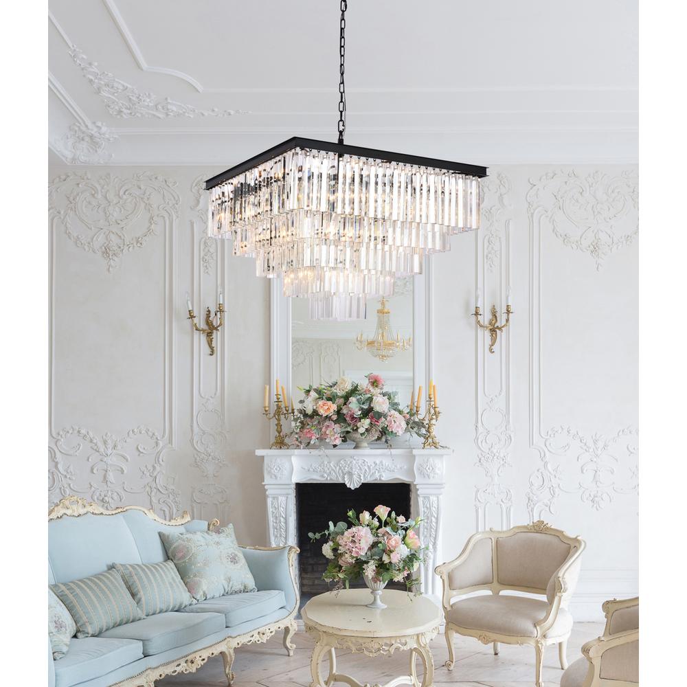 Sydney 34 inch square crystal chandelier in matte black. Picture 8