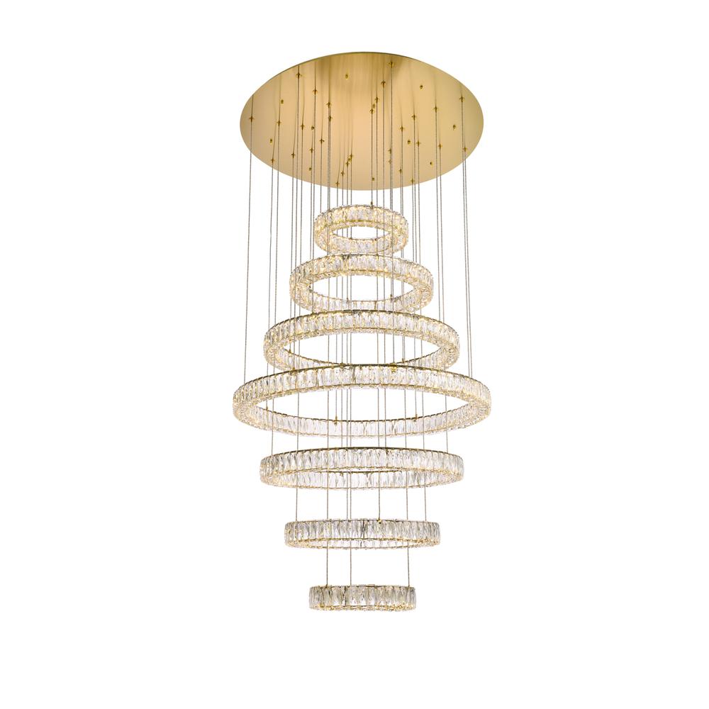 Monroe 40 inch LED seven ring chandelier in gold. Picture 1