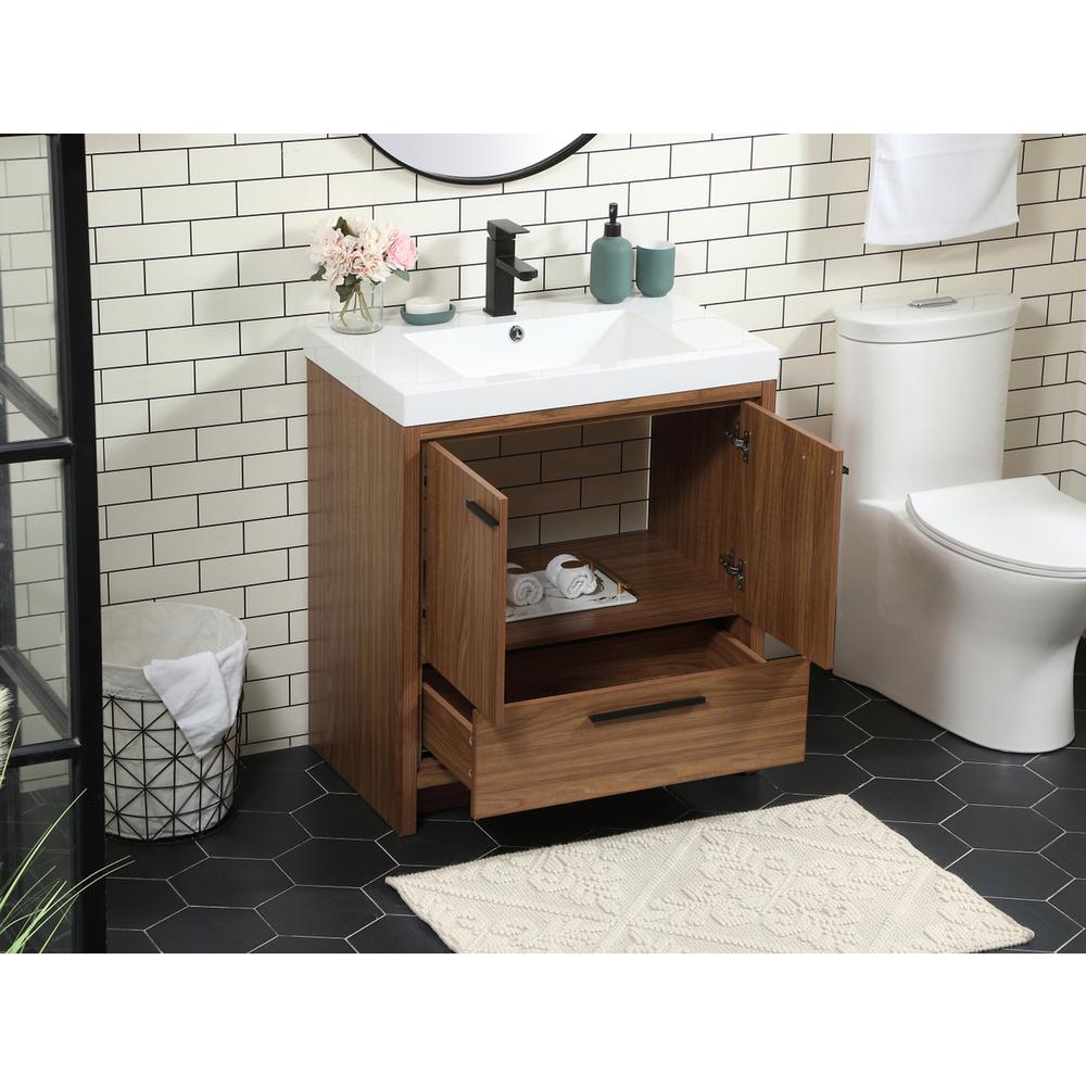 30 inch Single bathroom vanity in walnut brown. Picture 3
