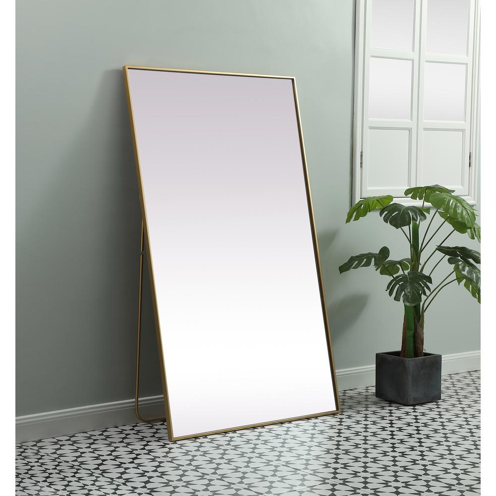 Metal Frame Rectangle Full Length Mirror 36x60 Inch in Brass. Picture 2