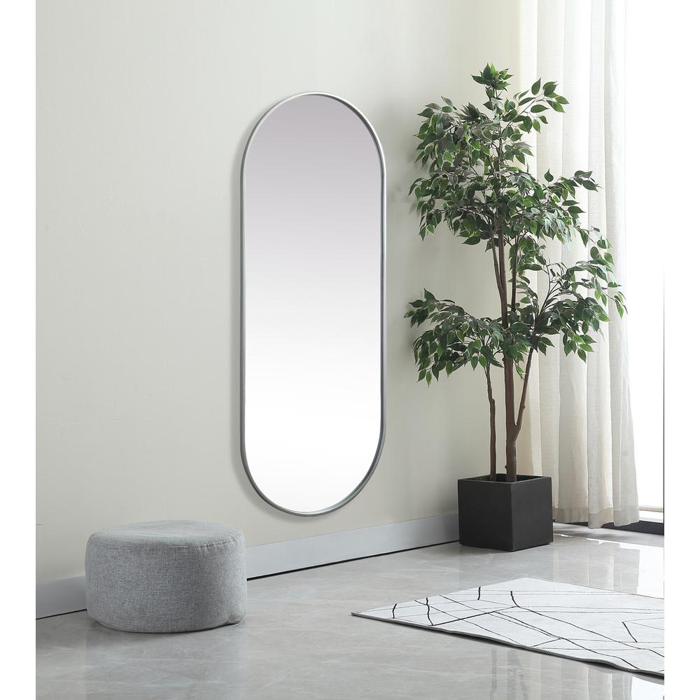 Metal Frame Oval Mirror 24x60 Inch in Silver. Picture 2