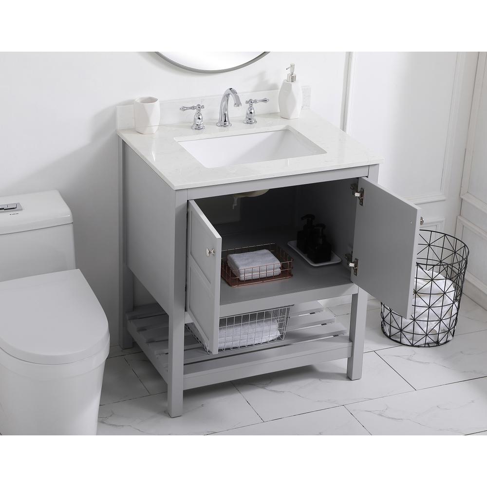 30 inch Single Bathroom Vanity in Gray with Backsplash. Picture 3