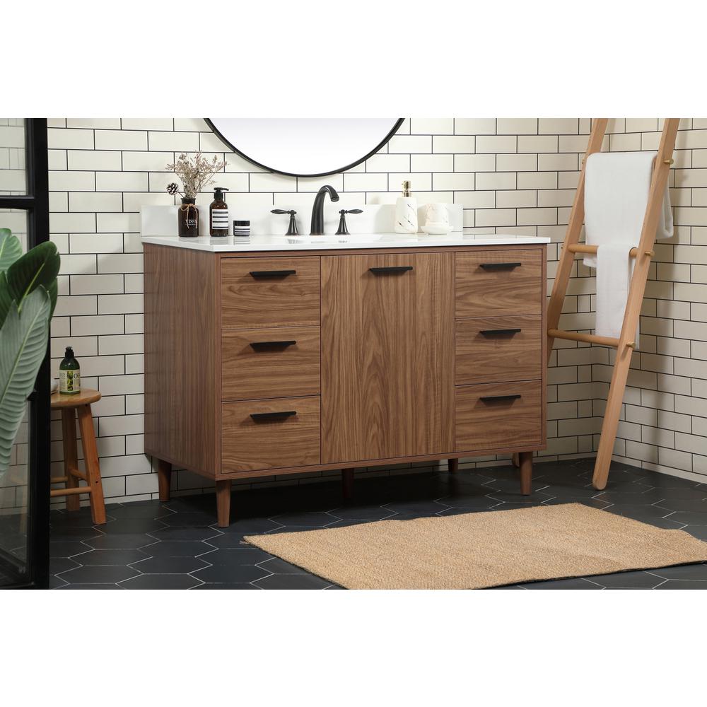 48 inch Single bathroom vanity in walnut brown with backsplash. Picture 2