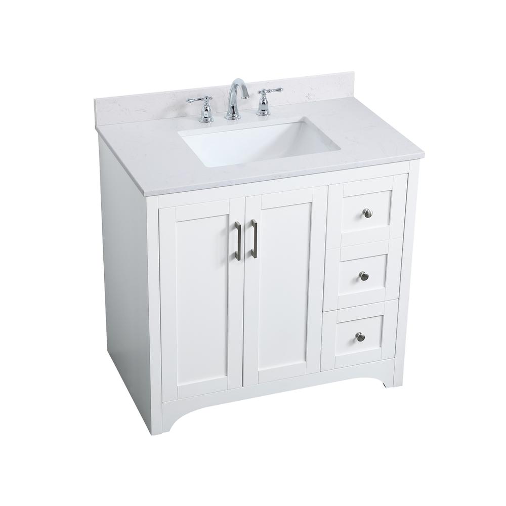36 inch Single Bathroom Vanity in White with Backsplash. Picture 9