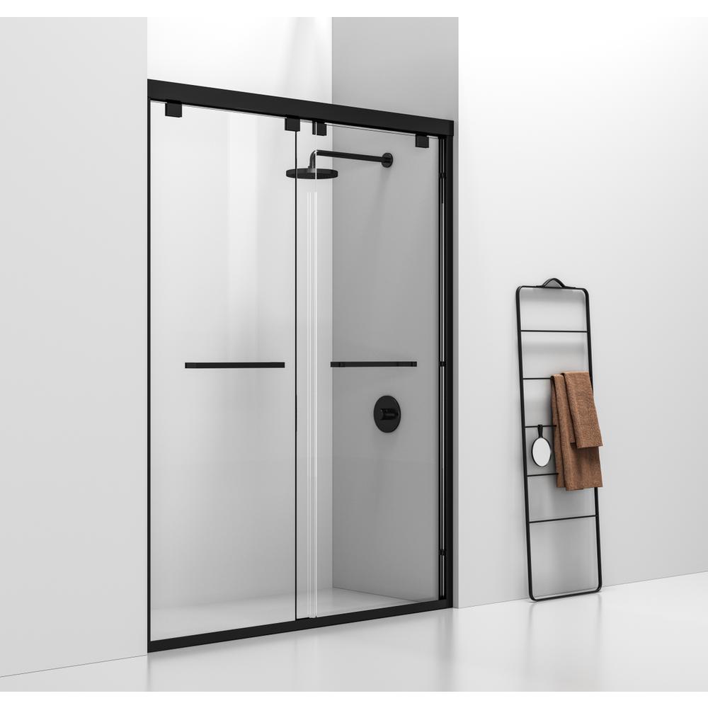 Semi-frameless shower door 60 x 76 Matte Black. Picture 2