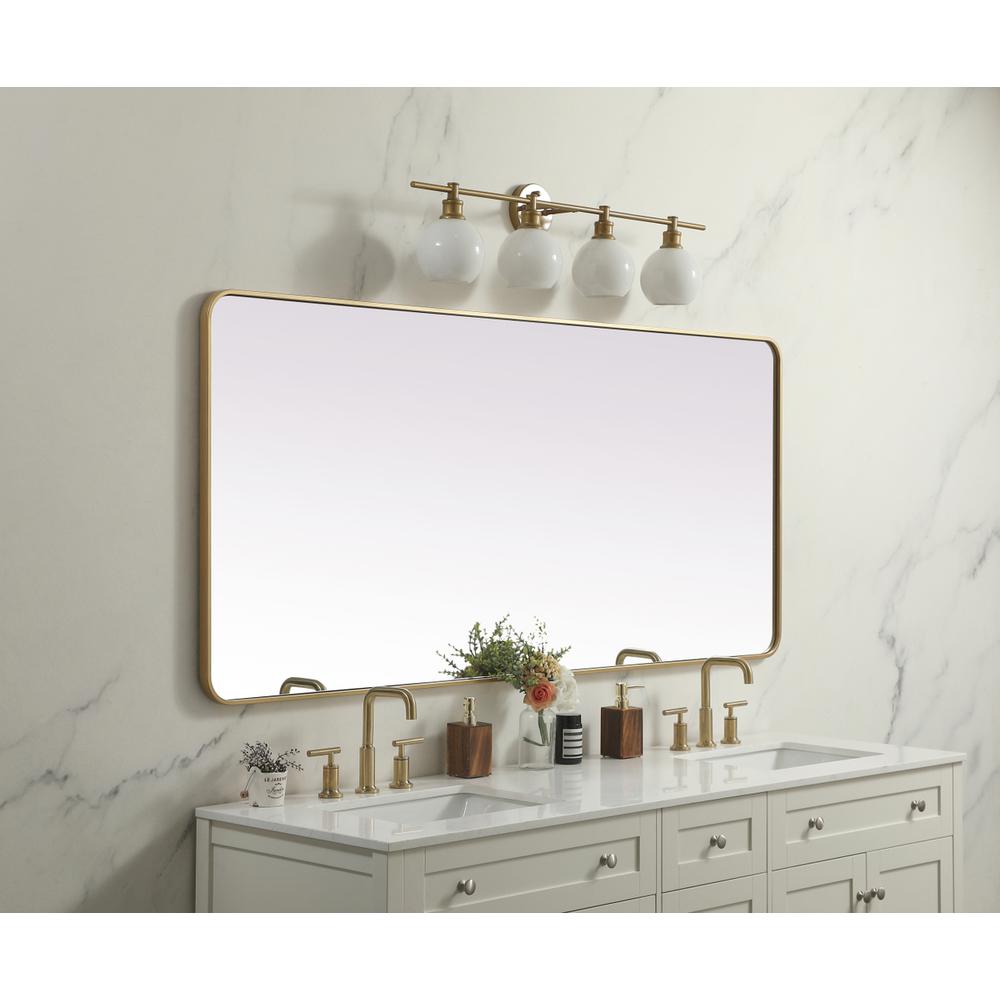 Soft Corner Metal Rectangle Mirror 32x72 Inch in Brass. Picture 4