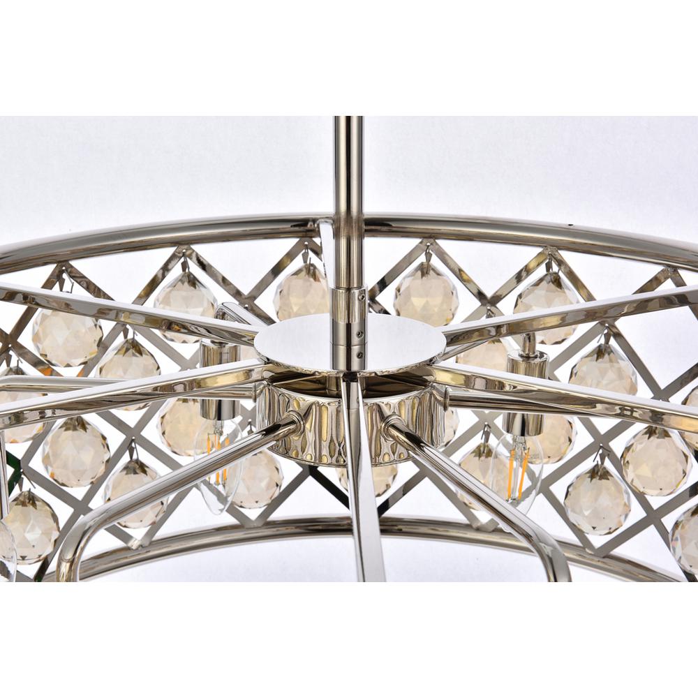 Madison 6 light polished Nickel Chandelier Golden Teak (Smoky) Royal Cut Crystal. Picture 4