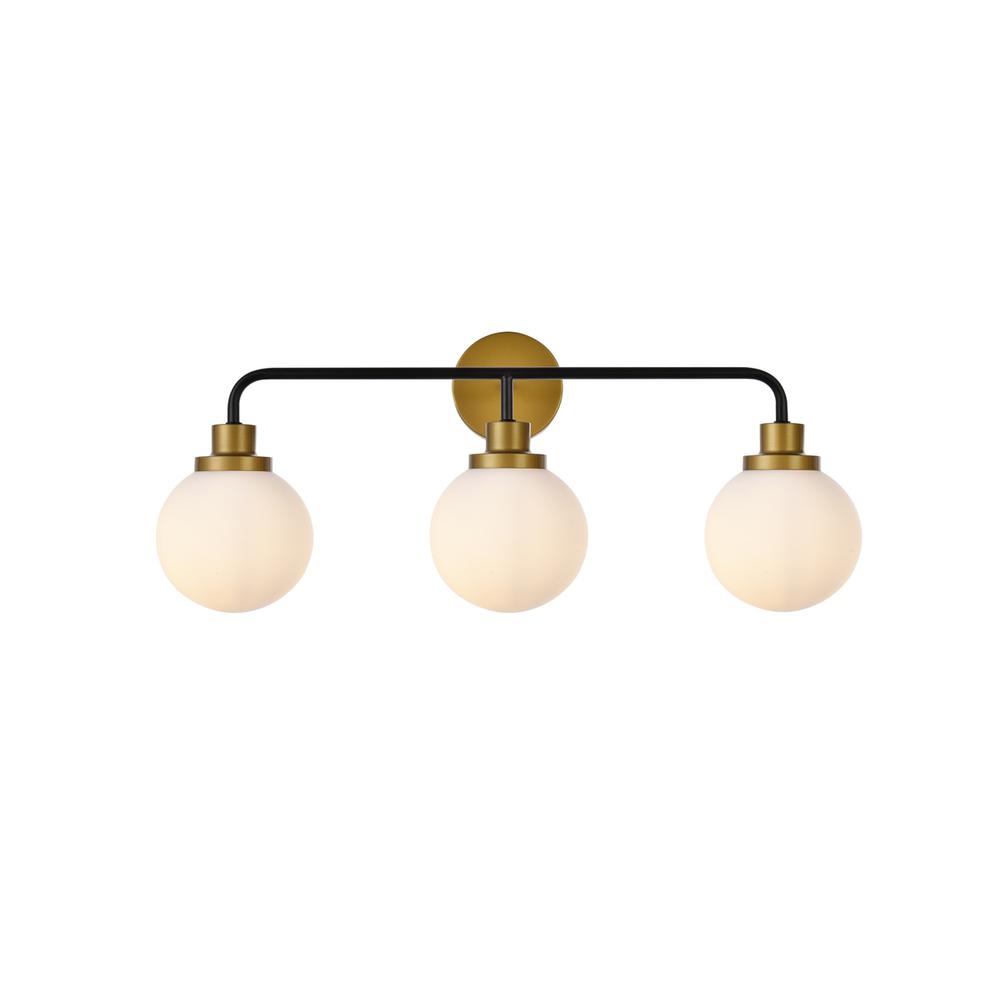 Hanson 3 lights bath sconce in black with brass with frosted shade. Picture 1