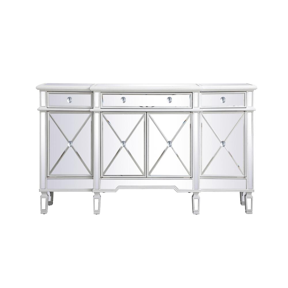 60 inch mirrored credenza in antique white. Picture 1