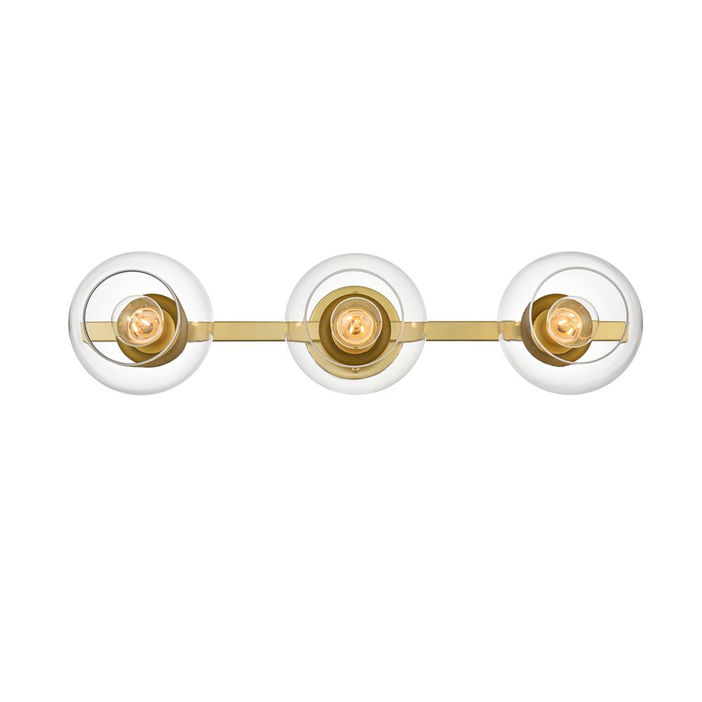 Rogelio 3 light Brass and Clear Bath Sconce. Picture 1