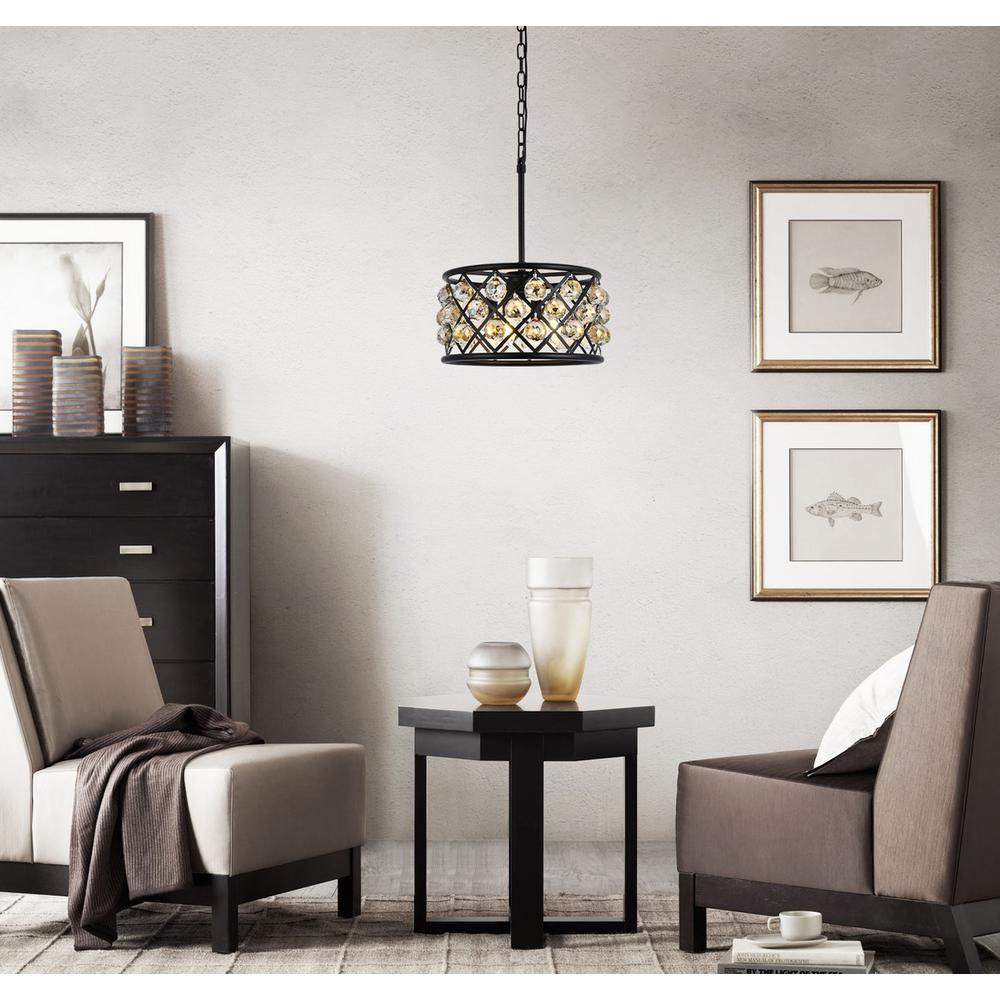 Madison 4 light Matte Black Pendant Golden Teak (Smoky) Royal Cut Crystal. Picture 7