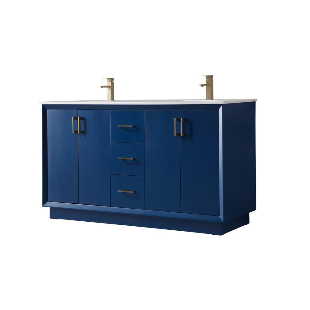 60 Inch Double Bathroom Vanity In Blue. Picture 7