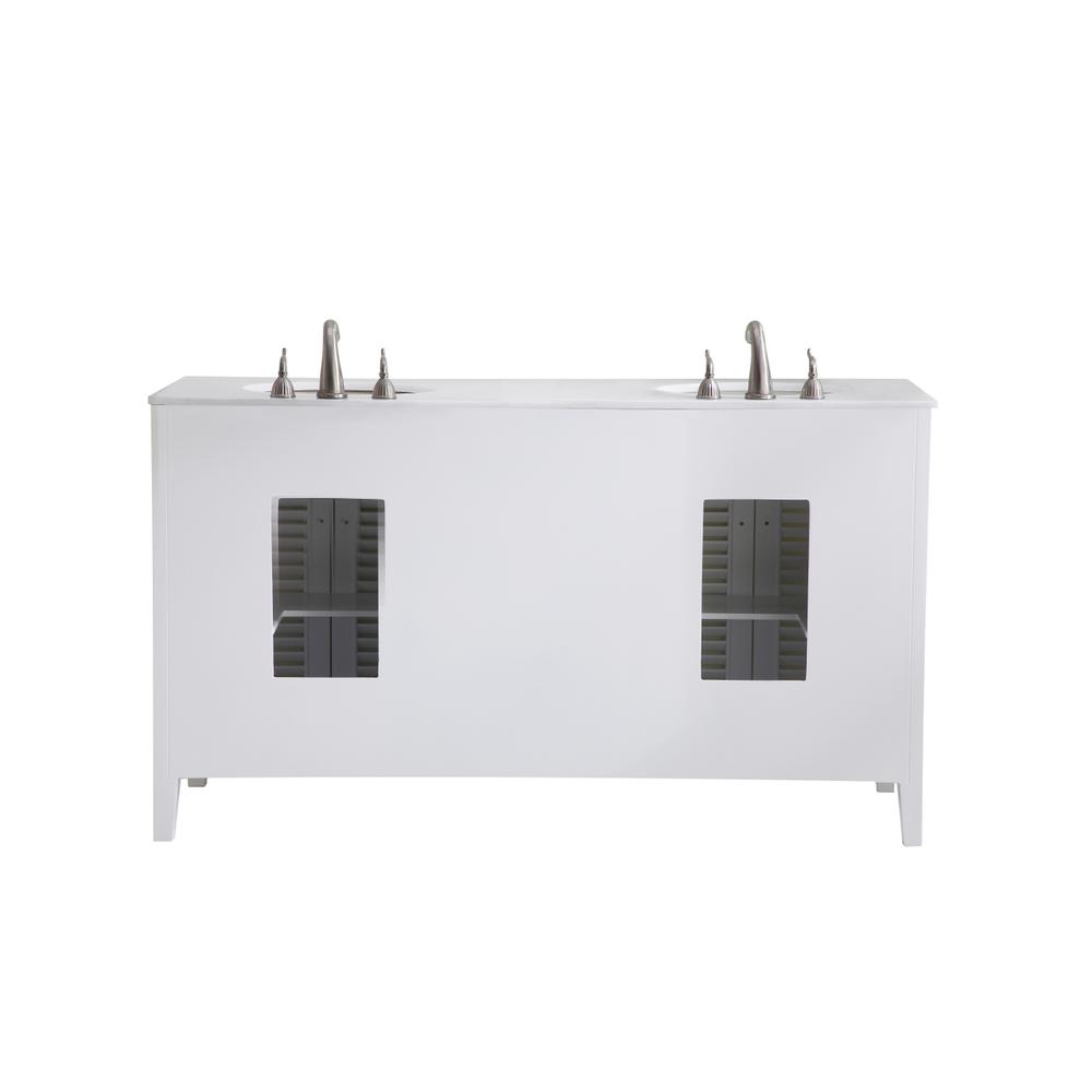 60 inch Double Bathroom vanity in White with ivory white engineered marble. Picture 5