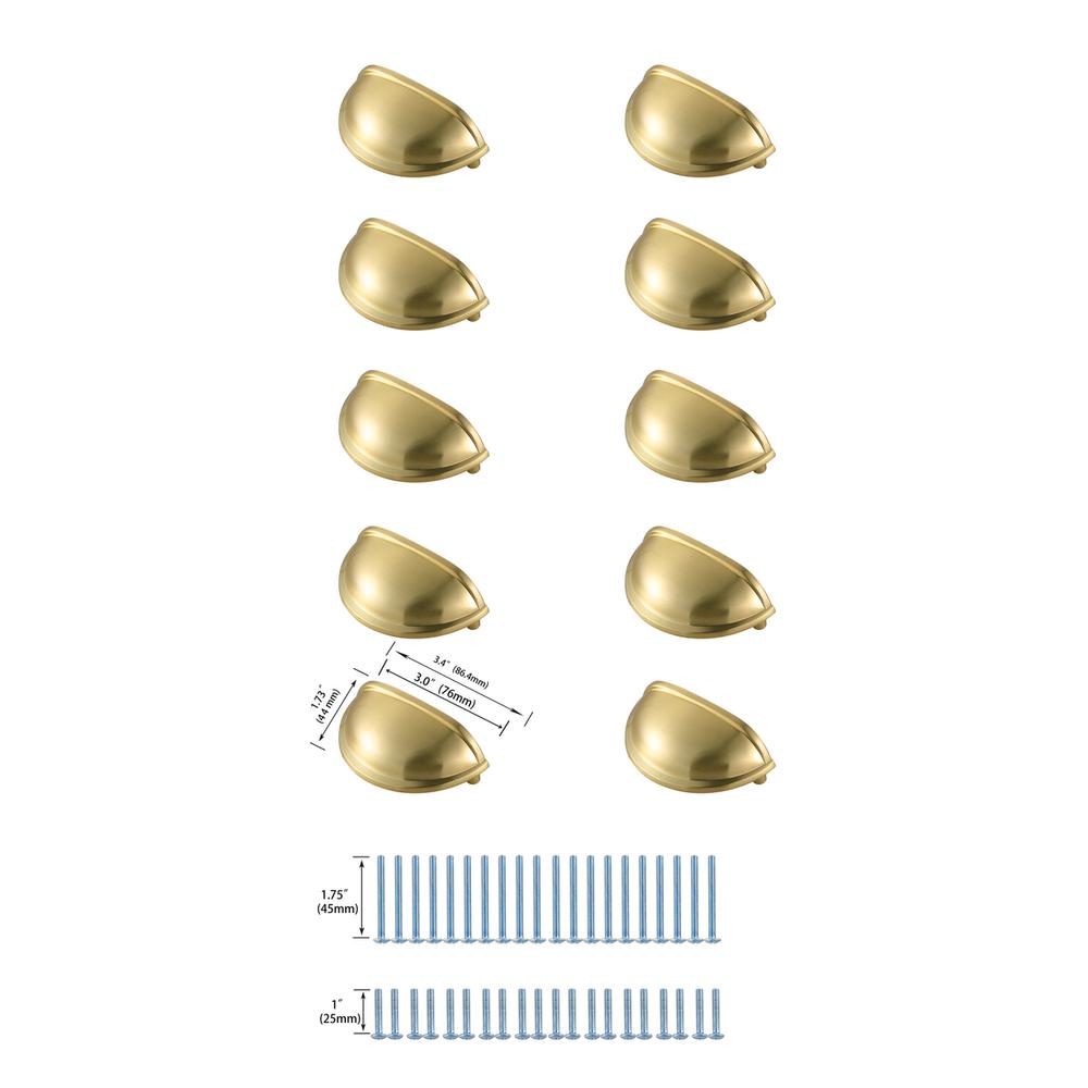 Atticus 3" Center to Center Brushed Gold Cup Bar Pull Multipack (set of 10). Picture 5