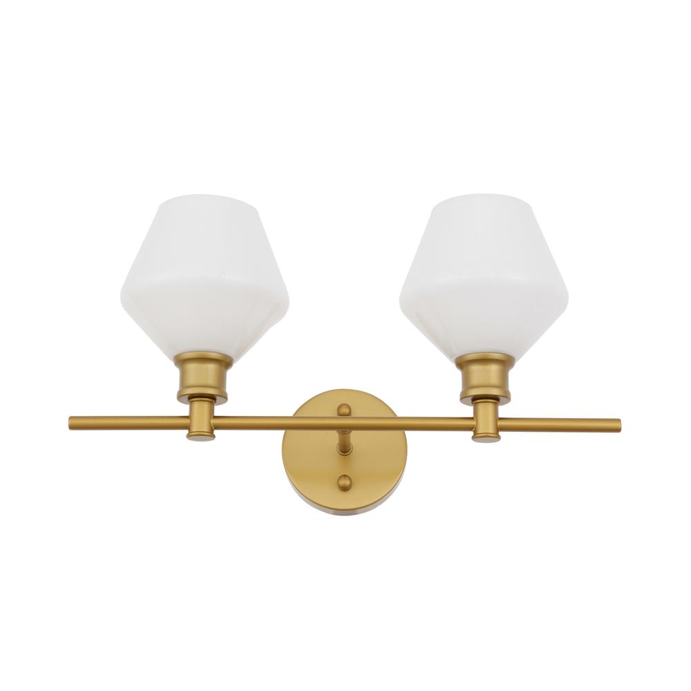 Gene 2 light Brass and Frosted white glass Wall sconce. Picture 4