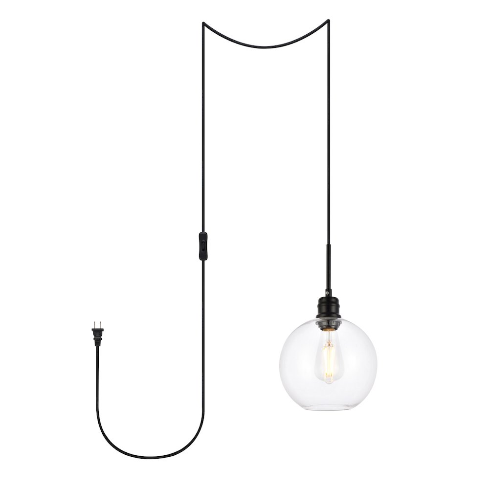 Emett 1 Light Black And Clear Glass Plug In Pendant. Picture 1
